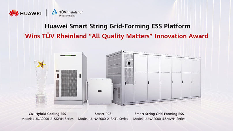 Huawei's Smart String Grid-Forming ESS Platform Wins TÜV Rheinland 'All Quality Matters' Innovation Award